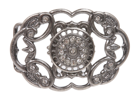 Perforated Oval Rhinestone Flower Belt Buckle