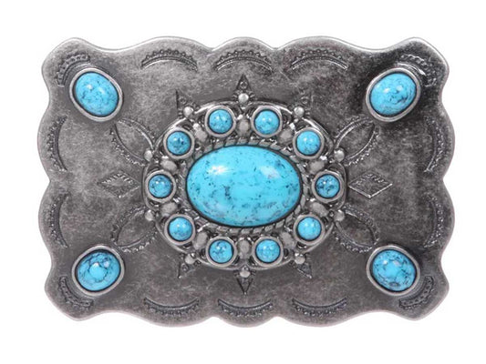 Western Flower Turquoise Stone Belt Buckle