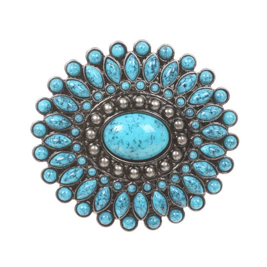 Oval Flower Turquois Stone Belt Buckle