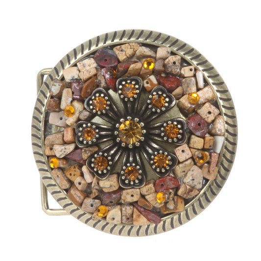 Round Topaz Rhinestone Flower Belt Buckle