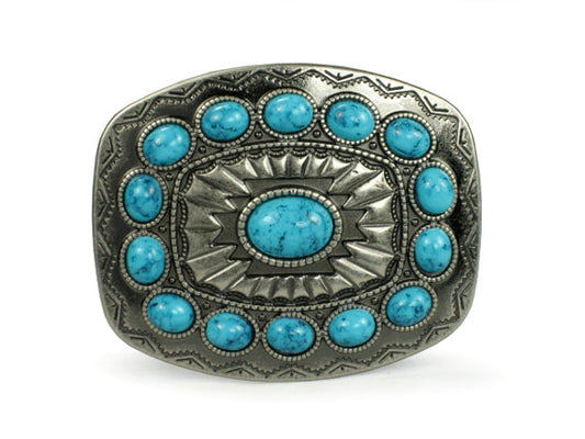 Oval Flower Turquoise Stone Belt Buckle