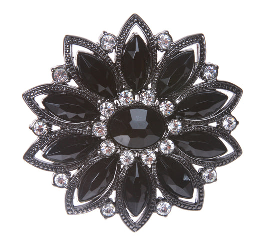 Black Rhinestone Flower Belt Buckle