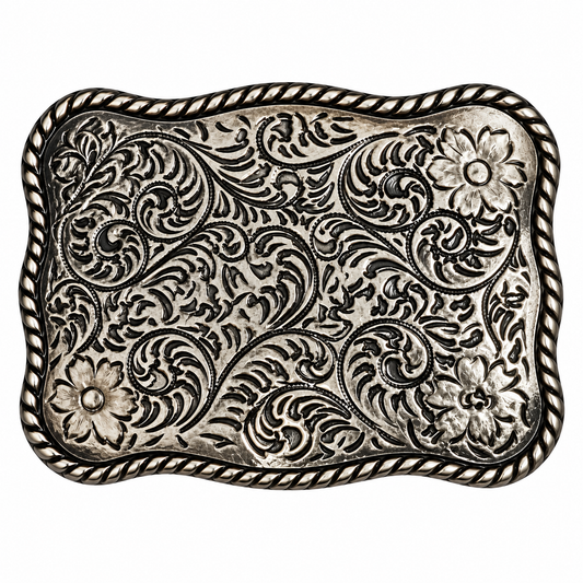 Western Ornate Floral Engraved Belt Buckle – Antique Silver