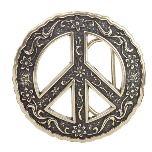 Round Perforated Floral Engraving Peace Sign Belt Buckle