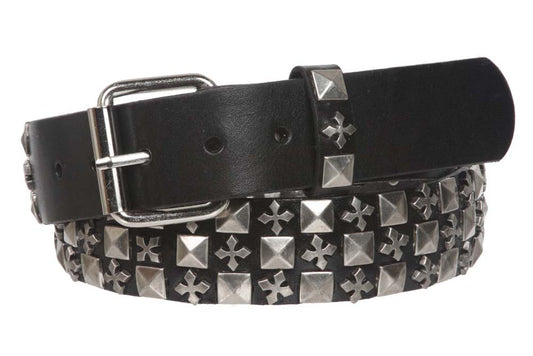 1 1/2" Snap on Punk Rock Star Studs & Cross Leather Belt