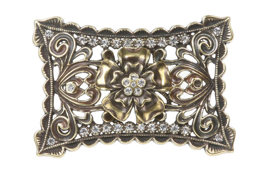 Perforated Rectangle Rhinestone Flower Belt Buckle