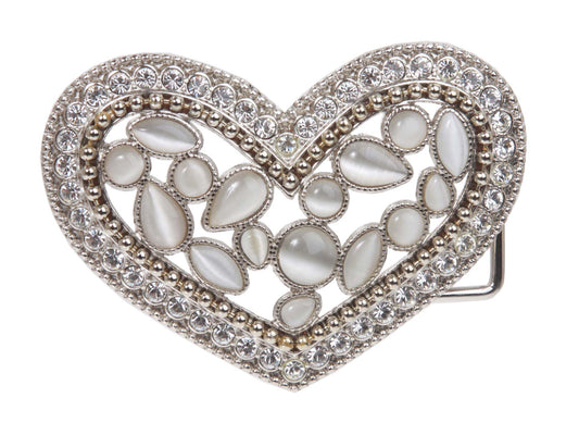 Rhinestone & Cat-eye Stone Heart Belt Buckle