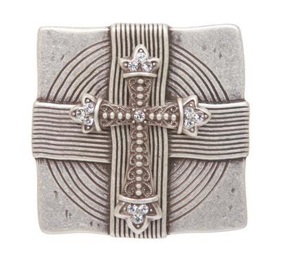 Religious Cross Rhinestone Square Silver Belt Buckle