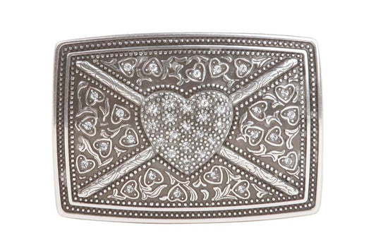 Rectangular Rhinestone Heart & Flower Engraving Belt Buckle