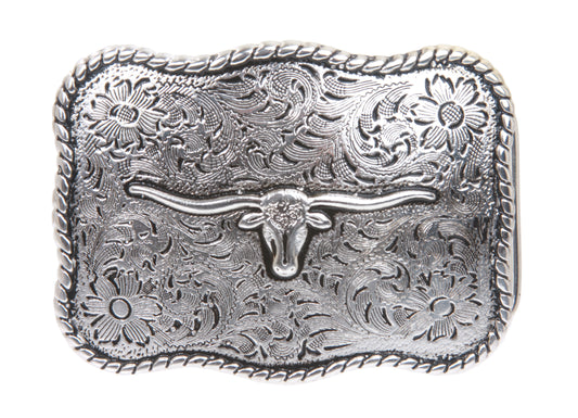 Western Longhorn Engraved Belt Buckle