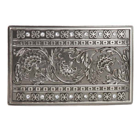 Western Rectangular Rhinestone Flower Engraving Belt Buckle