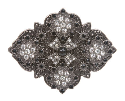 Rhombic Rhinestone Cat Eye Flower Belt Buckle