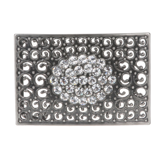 Rectangular Rhinestone Perforated Flower Belt Buckle