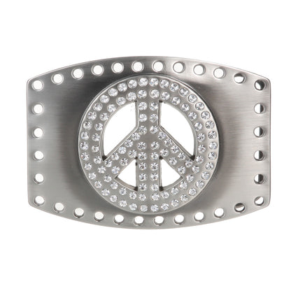 Rhinestone Peace Symbol Love Sign Belt Buckle