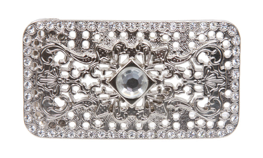 Rectangular Rhinestone Flower Buckle