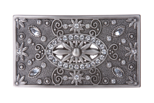 Rectangular Rhinestone Flower Belt Buckle