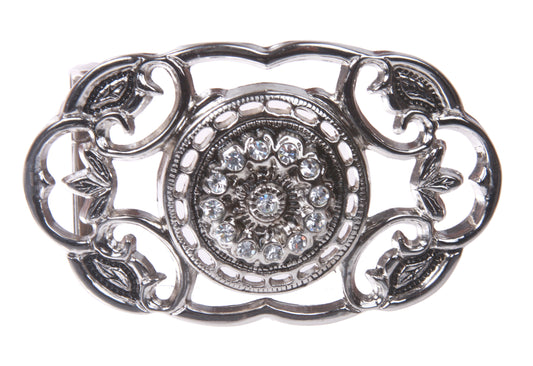 Perforated Oval Rhinestone Flower Flower Belt Buckle