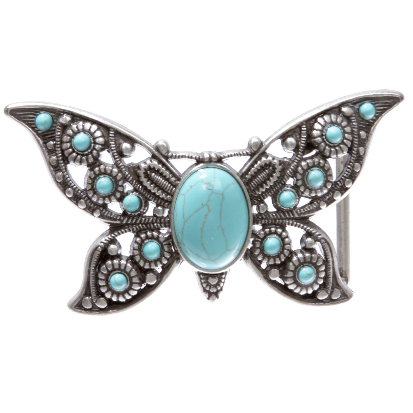 Women's Casual Jean Belt with Perforated Turquoise Stone Butterfly Belt Buckle