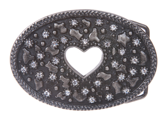 Heart Rhinestone Oval Belt Buckle