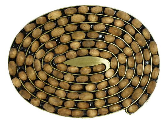 Oval Wood Beaded Brass Buckle