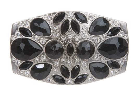 Ladies Oval Rhinestone and Imitation Black Diamond Belt Buckle