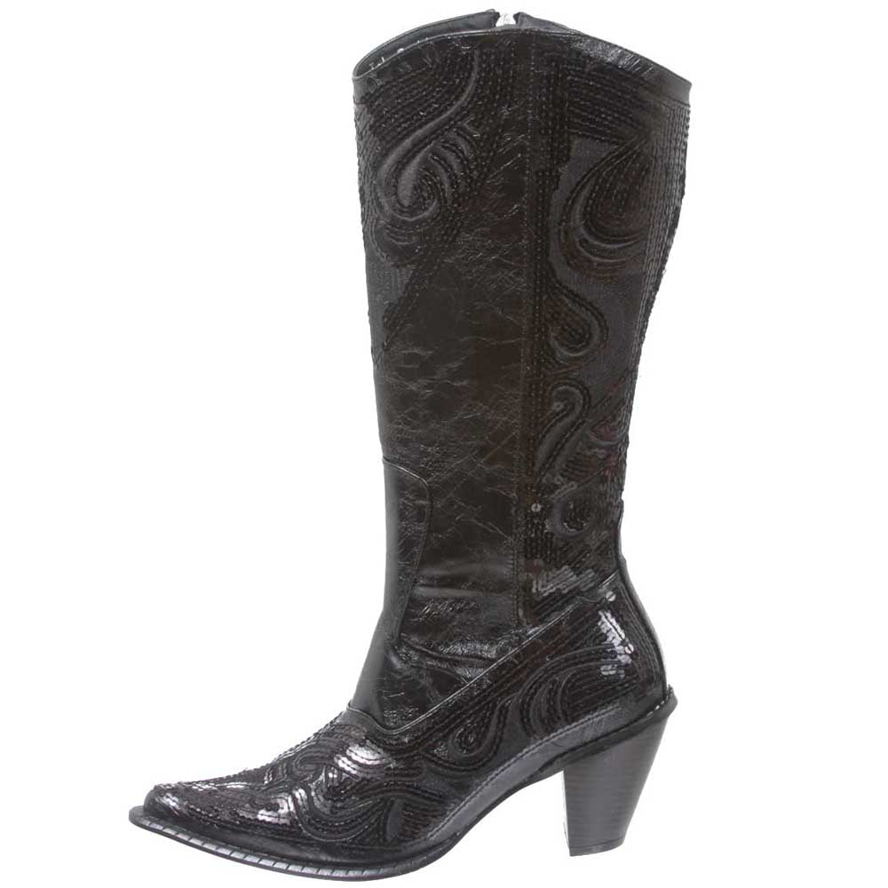 JOHN FASHION Western Mid-calf Sequin Beaded Embroidered Cowgirl Boots