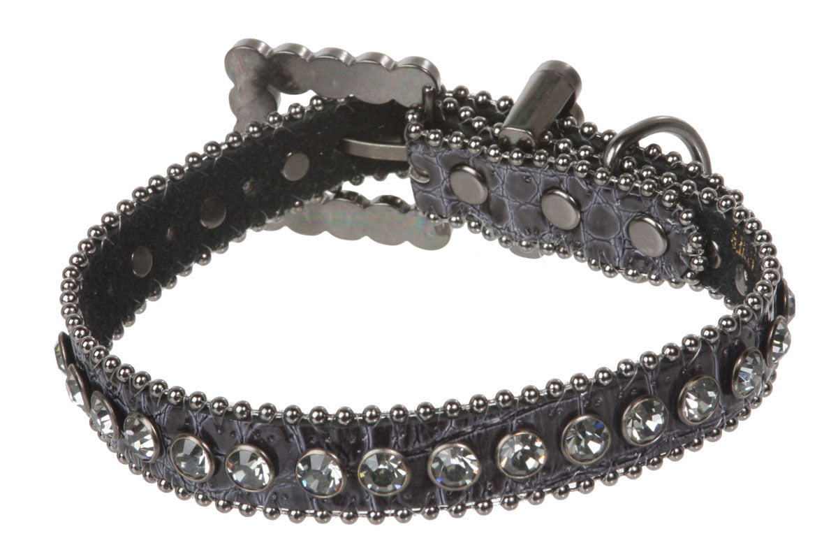 3/4" (20 mm) W Faux Alligator Rhinestone Dog Collar