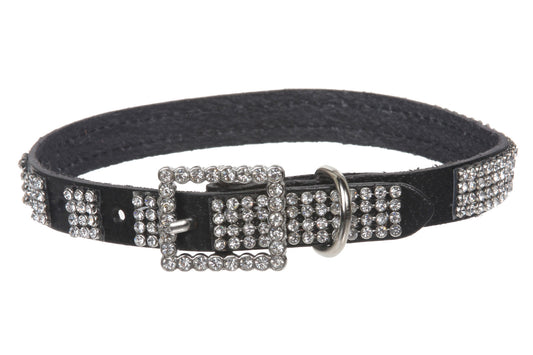 5/8" (15 mm) Genuine Leather Rhinestone Dog Collar