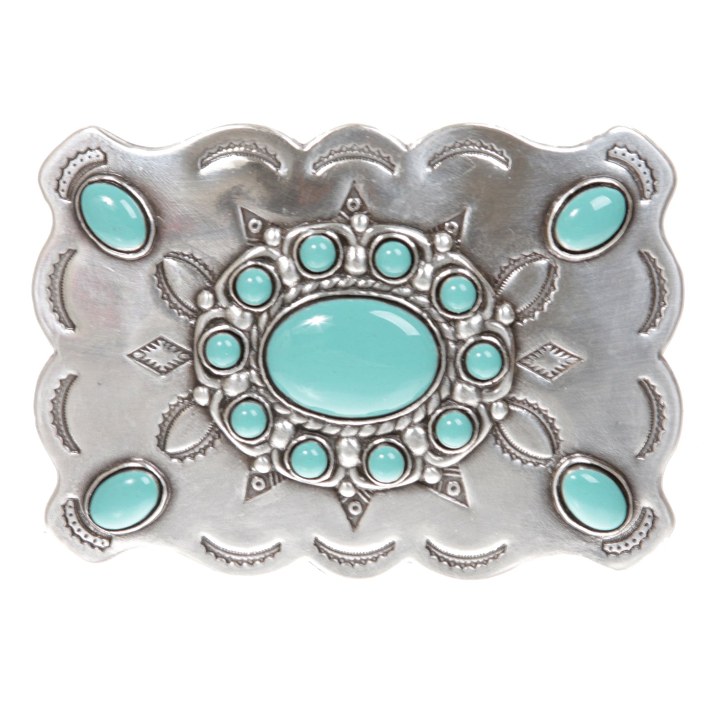 Western Concho Belt with Turquoise Stones and Removable Buckle - 1 1/2" Wide