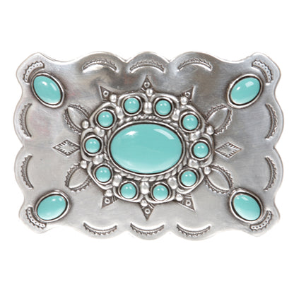 Western Concho Belt with Turquoise Stones and Removable Buckle - 1 1/2" Wide