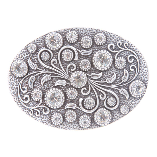 Women's Rhinestone Bling Flower Oval Belt Buckle