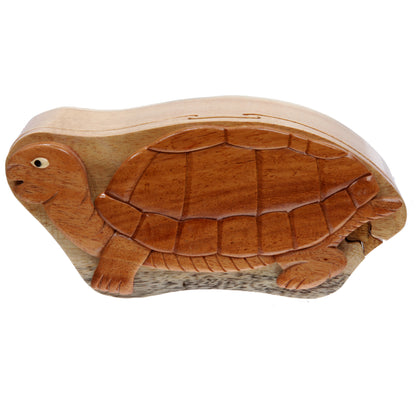 Handcrafted Wooden Animal Shape Secret Jewelry Puzzle Box - Turtle (620)