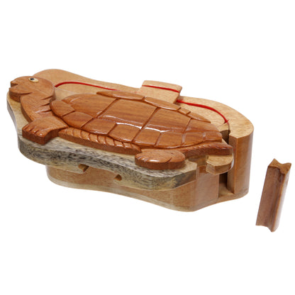 Handcrafted Wooden Animal Shape Secret Jewelry Puzzle Box - Turtle (620)