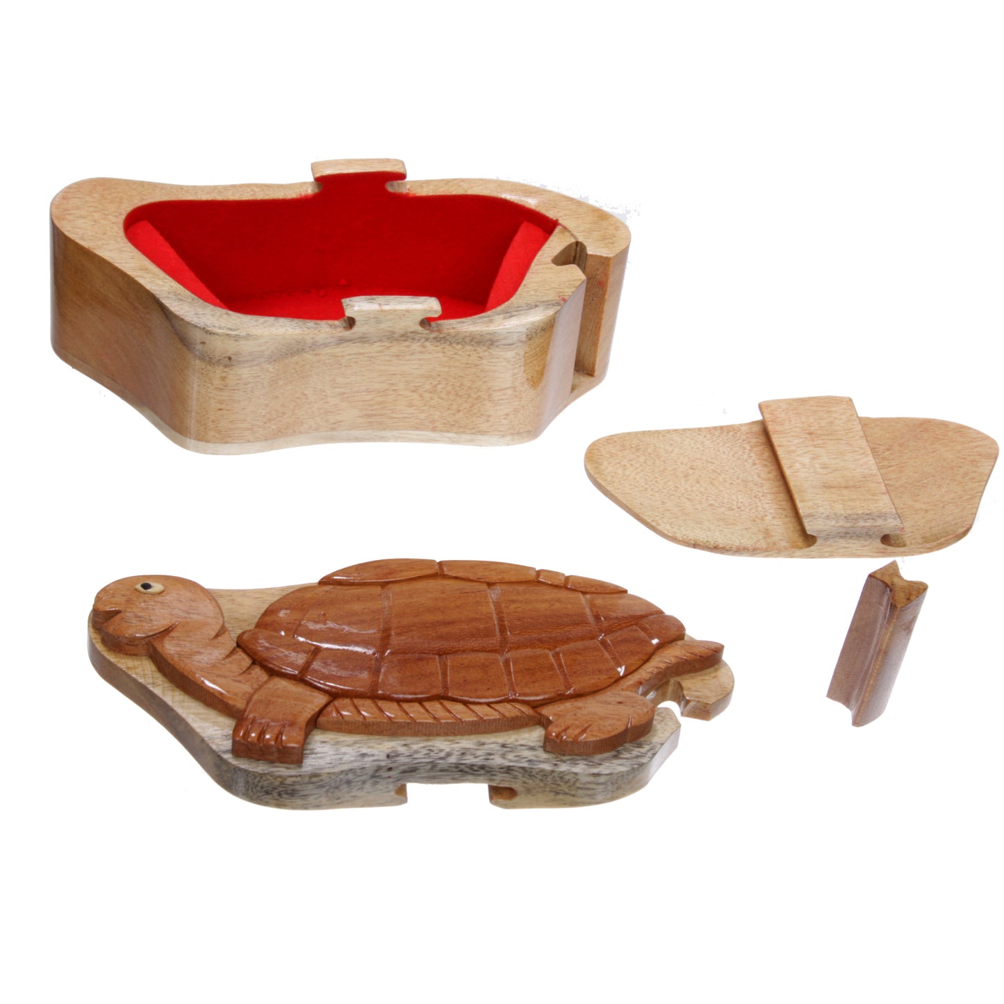 Handcrafted Wooden Animal Shape Secret Jewelry Puzzle Box - Turtle (620)