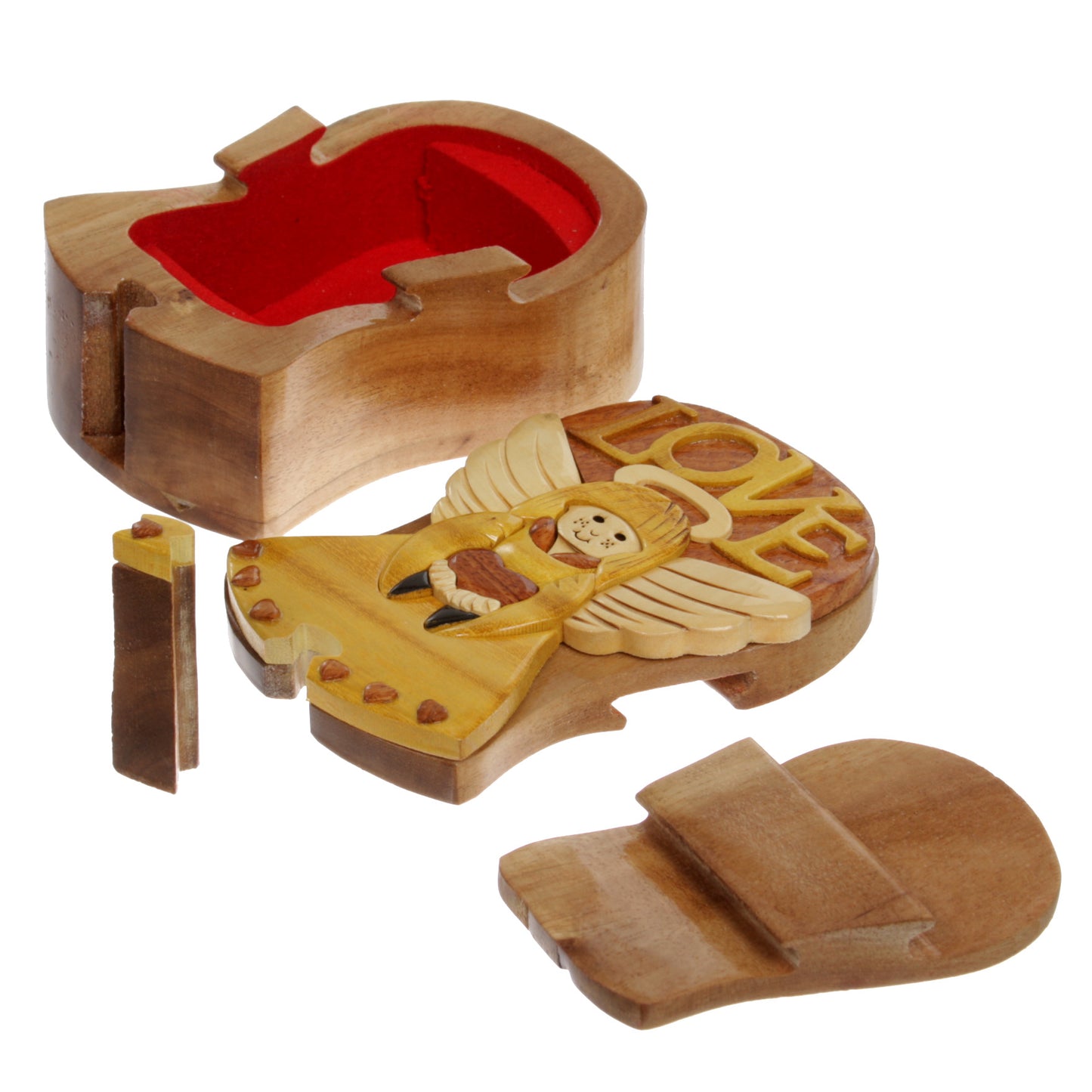 Handcrafted Wooden Art Shape Secret Jewelry Puzzle Box - Love Angels