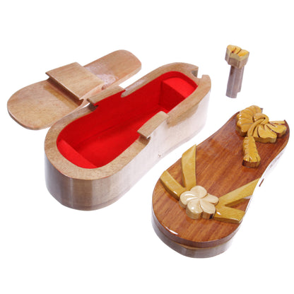 Handcrafted Wooden Shoe Shape Secret Jewelry Puzzle Box - Sandal