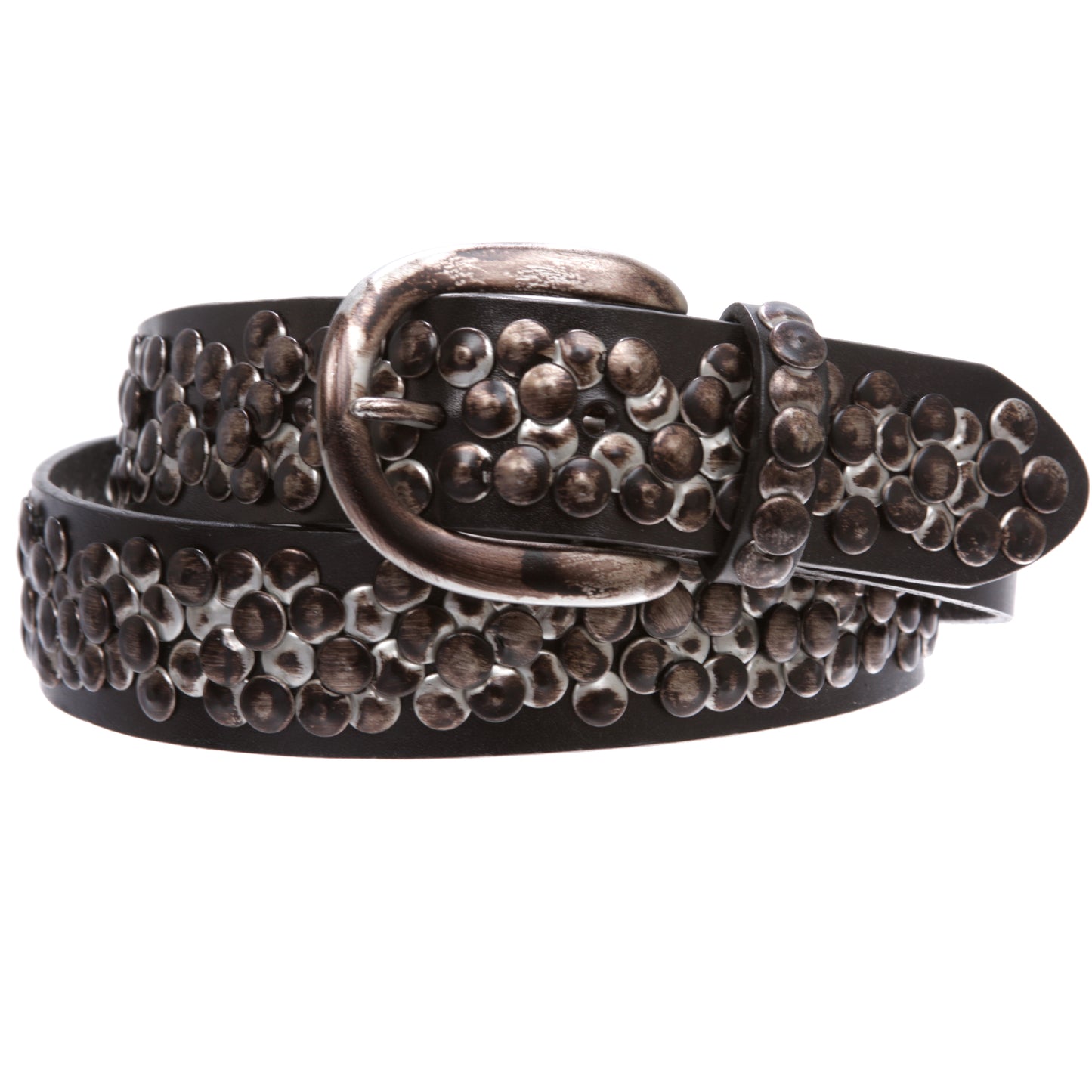 Women's Vintage Cowhide Nail heads Multi Layer Circle Studded Leather Jean Belt