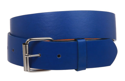 1 1/2" (38mm) Snap On Plain Leather Jean Belt With Roller Buckle