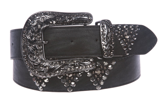 Western Cowgirl Rhinestone Studded Leather Belt