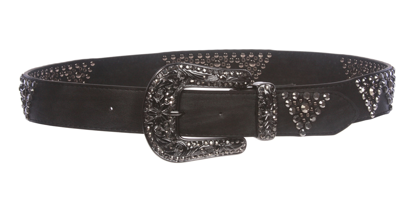 Western Cowgirl Rhinestone Studded Leather Belt