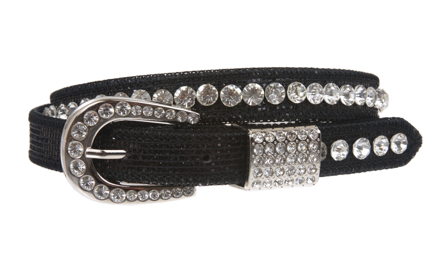 Kids 3/4" (20 mm) Western Cowgirl Rhinestone Studded Skinny Belt