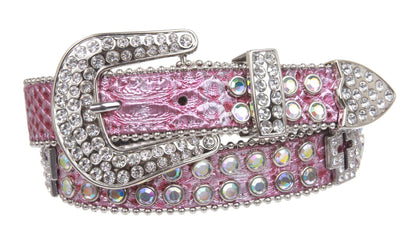 Kids 1 1/16" (27 mm) Western Cowgirl Rhinestone Studded Skinny Belt