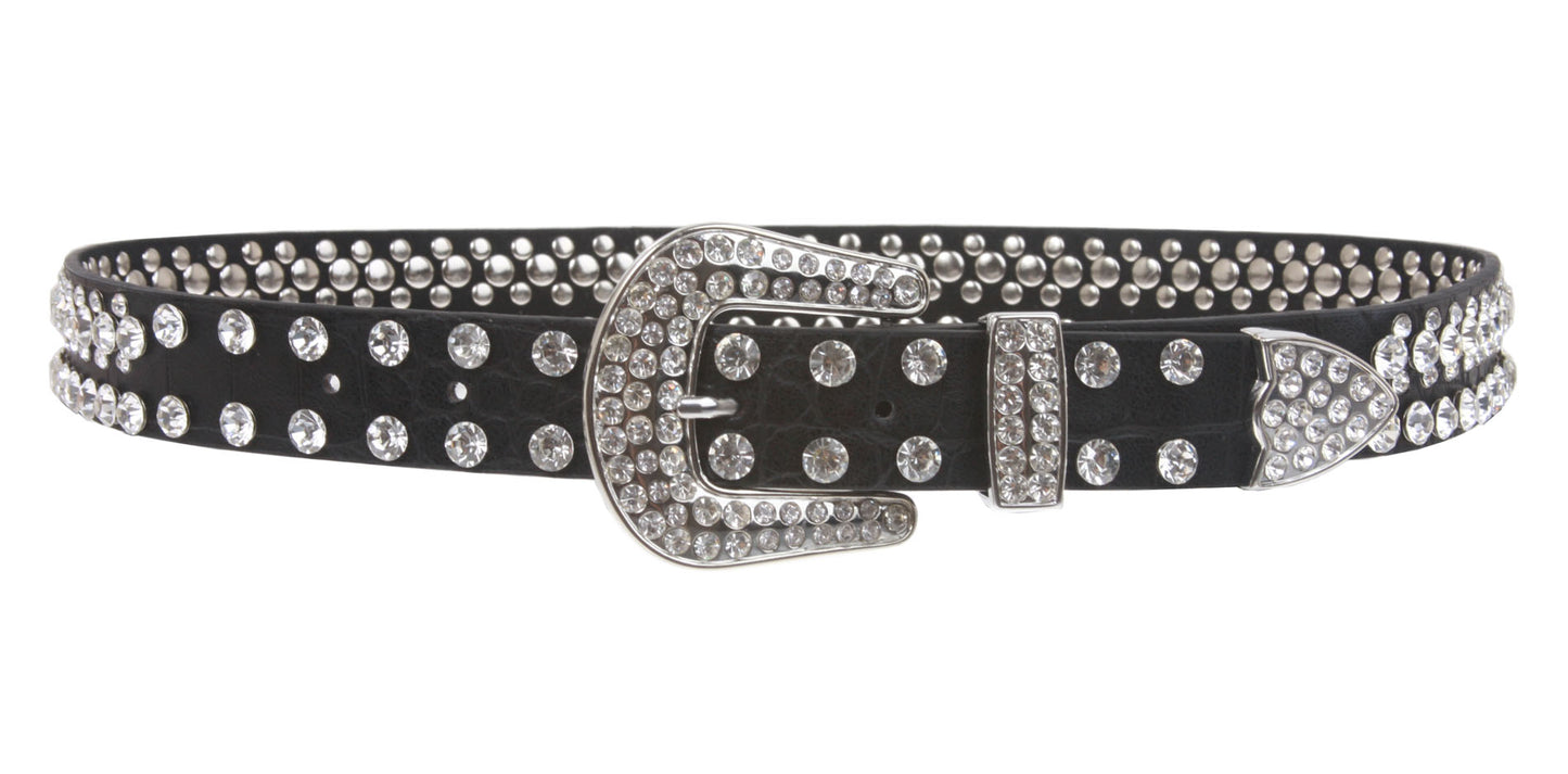 Kids 1 1/16" (27 mm) Western Cowgirl Rhinestone Studded Skinny Belt