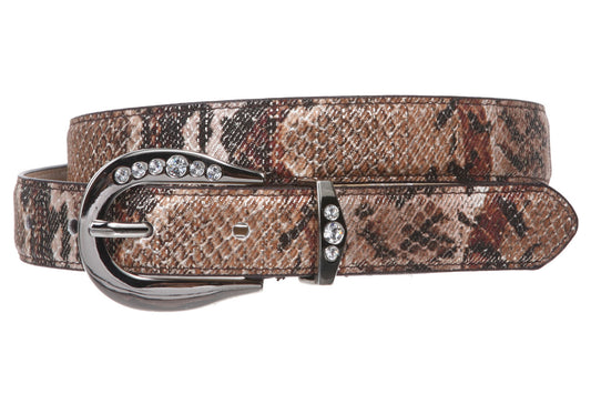 Ladies 1" Python Print Belt with Rhineston Buckle