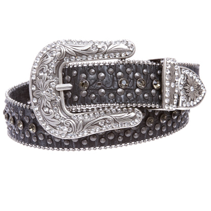 Western Cowgirl Faux Alligator Rhinestone Studded Leather Belt