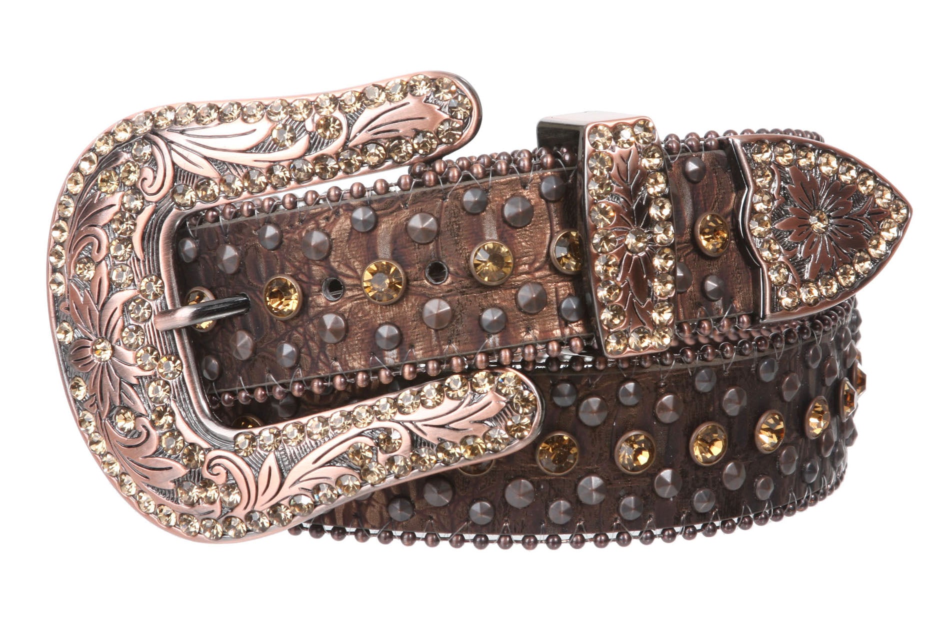 Western Cowgirl Faux Alligator Rhinestone Studded Leather Belt display picture 3