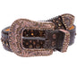 Western Cowgirl Faux Alligator Rhinestone Studded Leather Belt in Brown color