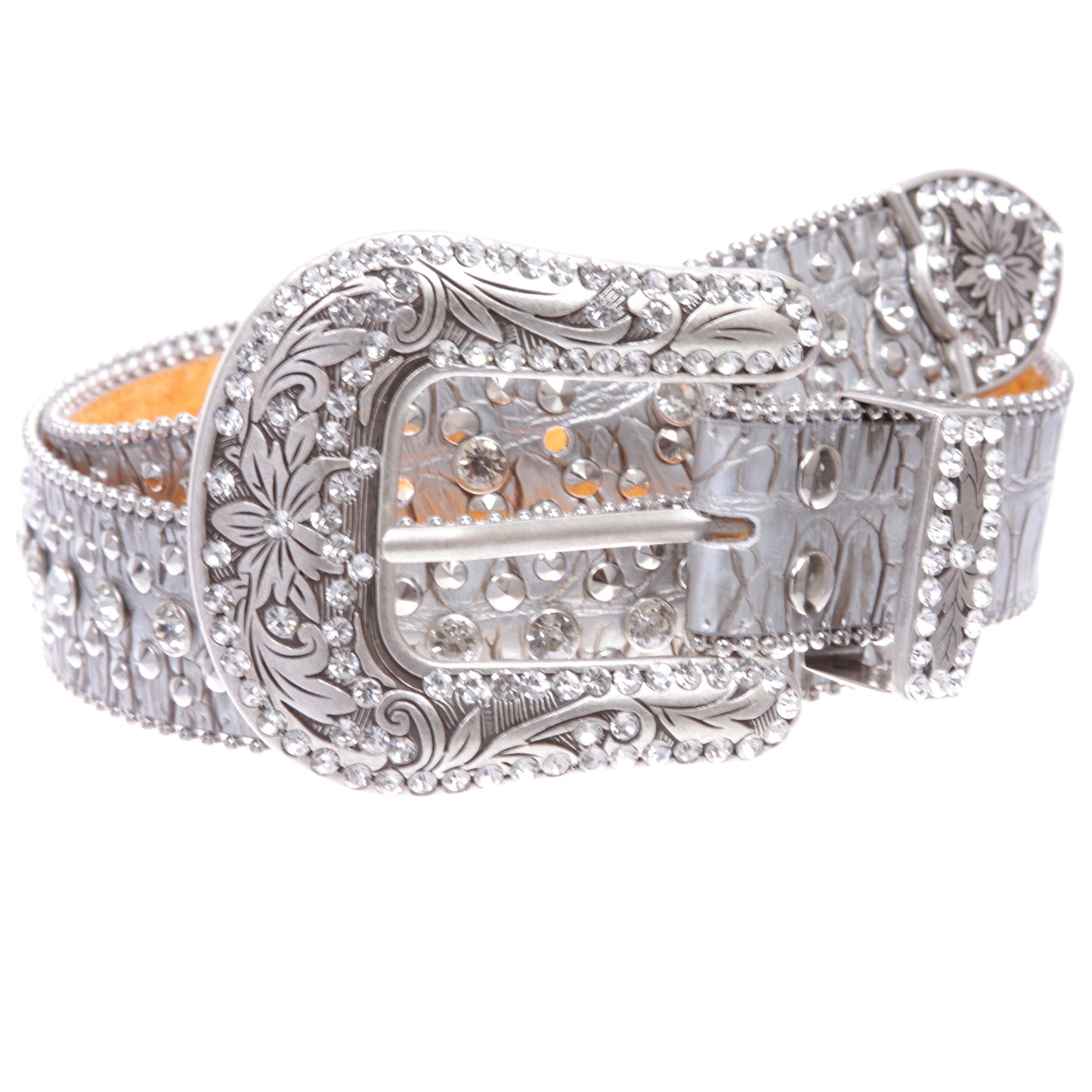 Western Cowgirl Faux Alligator Rhinestone Studded Leather Belt