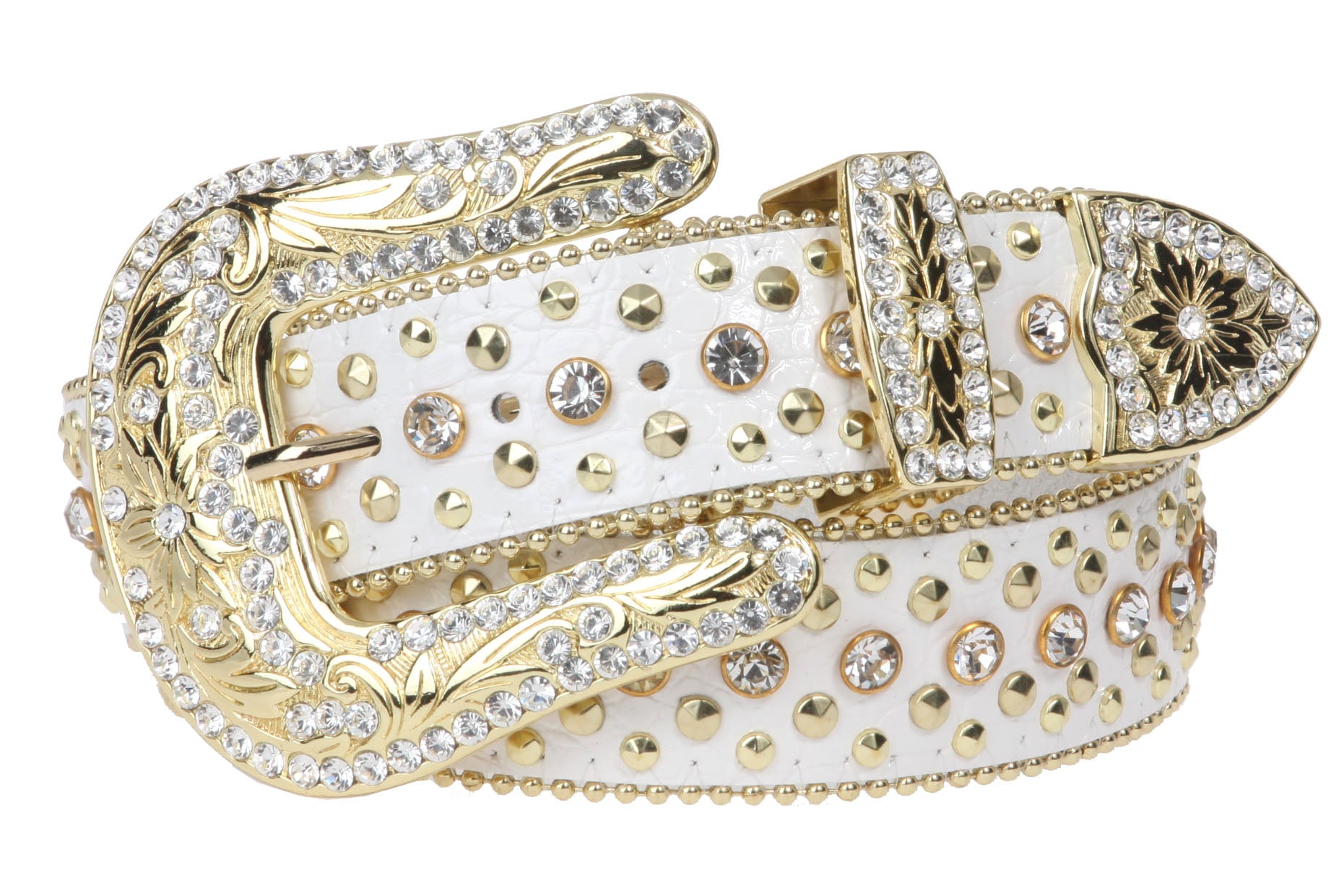 Western Cowgirl Faux Alligator Rhinestone Studded Leather Belt display picture 1