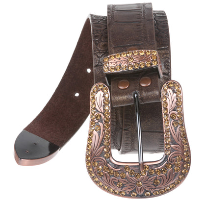 Snap On Western Crocodile Print Rhinestone Leather Belt